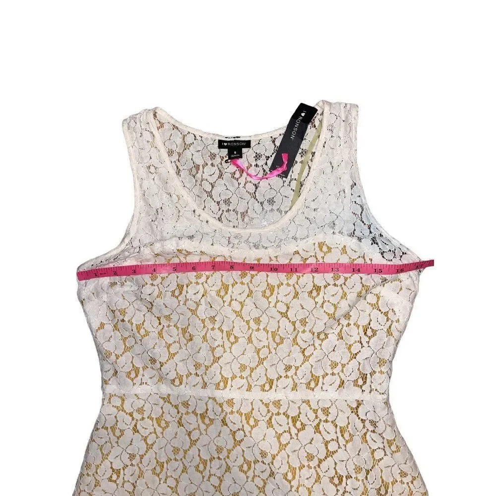 I Heart Ronson Cream Sleeveless Tank‎ Dress With Gold Lining - Size 8